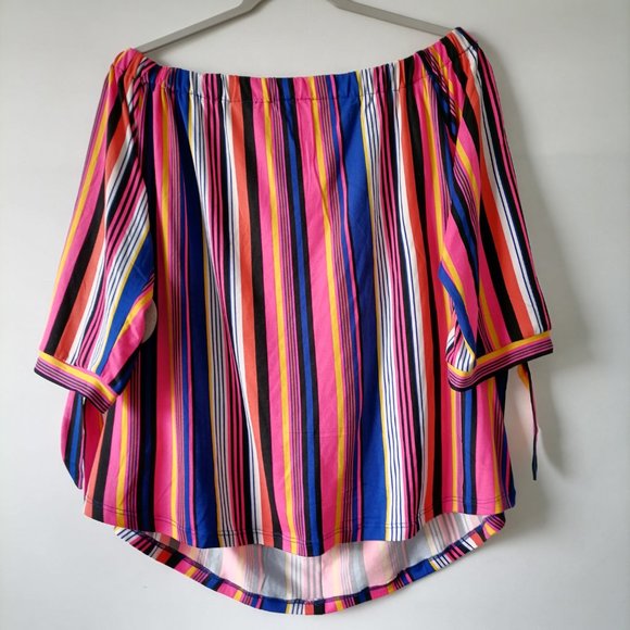 Jolie & Joy Womens Multicolor Striped Off Shoulder 3/4 Sleeve Blouse Top Size 1X - Picture 2 of 7